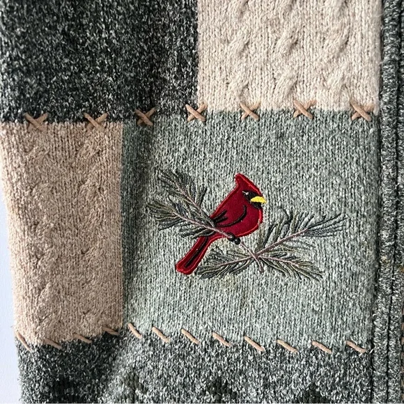 Northern Reflections Green and Cream Patchwork Zip Sweater Vest - Picture 4 of 7